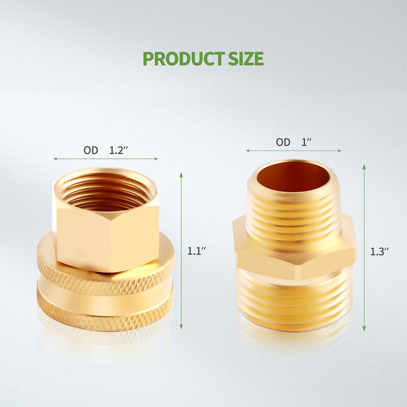 Litorange (2 Pack Lead-Free Metal Brass Garden Hose Threaded 3/4"" GHT to 1/2"" NPT Fitting Connect  Green Thumb Quick Swivel Connector Adapter  Double Male and Female Thread GHT 3/4"" x 1/2"" NPT Pipe - Image 2